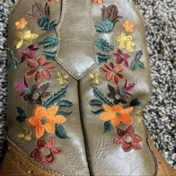 Verthali Cowboy Western Boot Womens Floral Embroidered Size 6.5 Square Toe - Picture 9 of 12